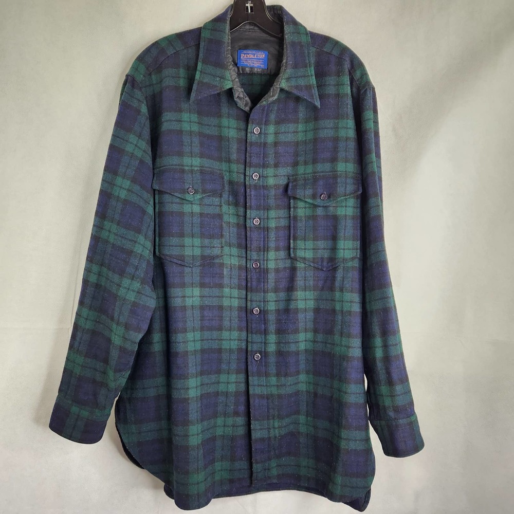Pendleton 100% Wool Plaid Green Black Watch Flannel Tartan Made In The USA XL - Picture 1 of 12